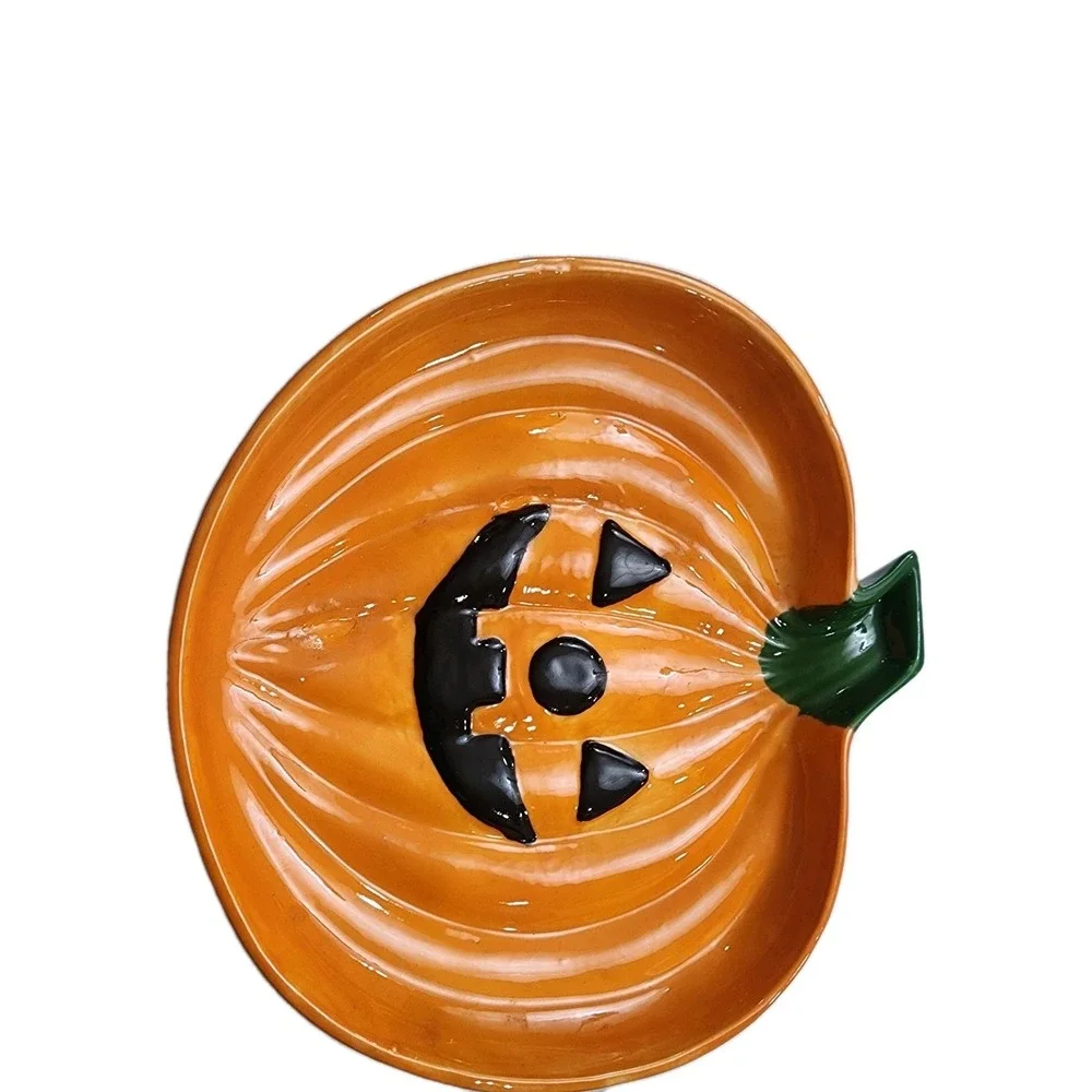 Ceramic Jack-o-Lattern Candy Dish Orange Handmade/ Hand Painted